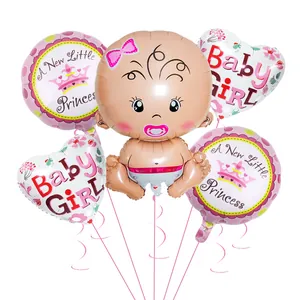 Détails du lot de ballons baby shower fille avec couronne de princesse et cœurs roses