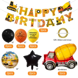 Baustellen Party Set mit Muldenkipper Ballons und HAPPY BIRTHDAY Banner Set