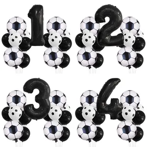 Football Theme Birthday Party Balloon Decoration Large Black Foil Number And Latex Football Print Balloons For Kids Sports