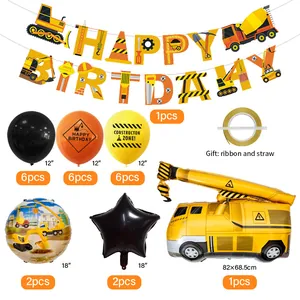 Umfangreiches Baustellen-Party-Set mit Girlanden und verschiedenen Motiv-Ballons