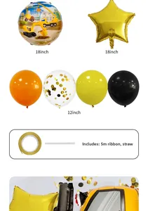 Detailed set of construction party balloons including excavator foils and latex balloons