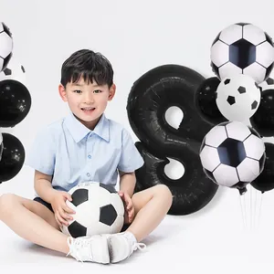Cartoon soccer party balloon set with black number 8 foil balloon and latex balloons