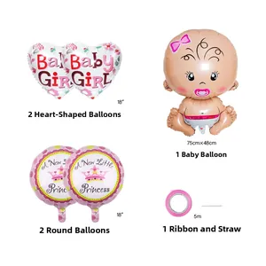 Kit de ballons Baby Girl avec formes de cœur, rondes et bébé pour fête prénatale