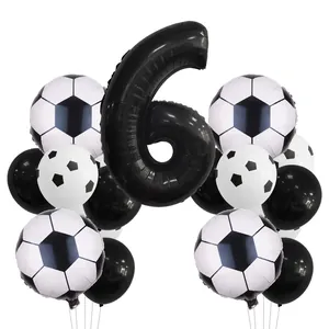 Soccer themed 6th birthday party balloon set with foil number 6 and football patterns