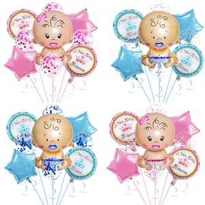 Bouquet de Ballons Baby Shower en Aluminium Latex Couronne Étoile Prince Princesse Pour Nouveau-Né Anniversaire Décoration