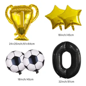 Champion trophy and football foil balloon set with sizes for soccer birthday party decor