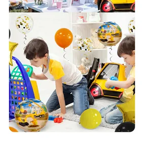 Construction theme party set with excavator foil balloons and colorful latex balloons