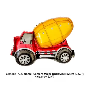 Detailed view of large 32-inch cement truck foil balloon for construction party decor