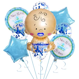 Kit de ballons Baby Shower bleus avec texte New Little Prince et étoiles alu