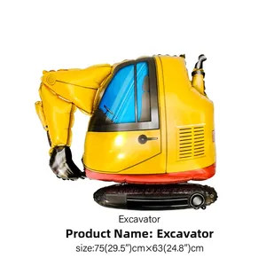 Detailed macro view of yellow excavator foil balloon with 75x63cm size dimensions