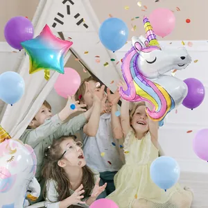 Unicorn birthday party balloon arch kit with rainbow unicorn foil and macaron balloons
