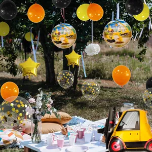Construction party balloon set with excavator foil and latex balloons for kids birthdays