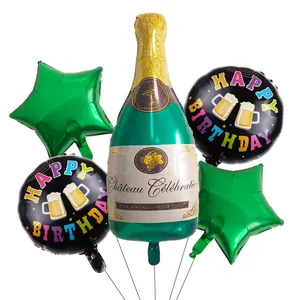 Set di 5 palloncini di compleanno con bottiglia di champagne, stelle e palloncini tondi