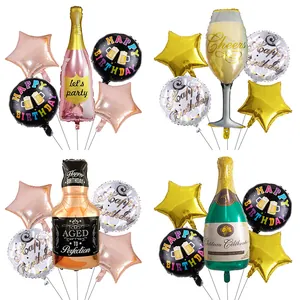 Set 5 palloncini in alluminio bottiglia di whisky e stelle per festa compleanno