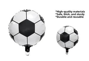 Detail view of soccer foil balloons showing high-quality material and various sizes