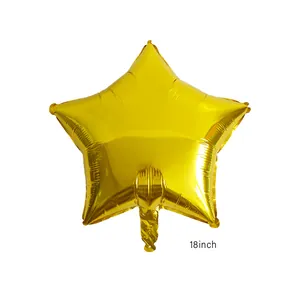 Detailed view of an 18-inch gold star-shaped foil balloon with metallic finish