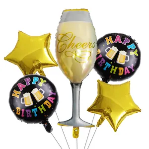 Set da 5 palloncini whisky e champagne con stelle dorate per decorazioni feste