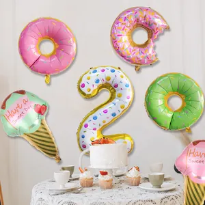 Donut and ice cream foil balloon set with number 2 for sweet themed birthday party decor