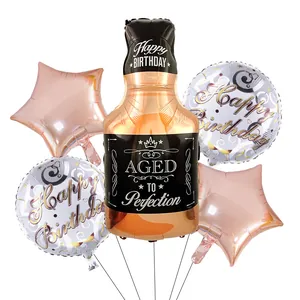 Set di 5 palloncini in alluminio a forma di bottiglia di whisky per compleanno
