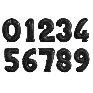 Black 0-9 number foil balloons set for soccer birthday party and anniversary events