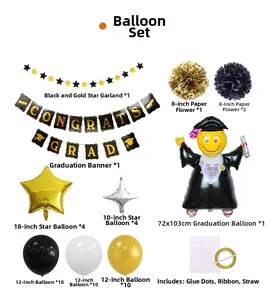 Détails du kit de décoration de remise de diplôme noir et or avec ballons et bannières