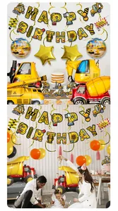 Set festa compleanno veicoli da cantiere con palloncini camion e striscione decorativo