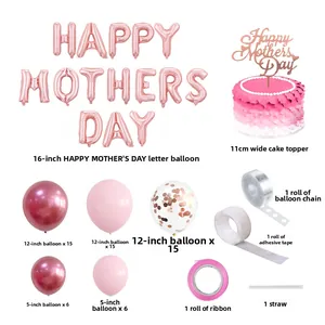 Detailsatz Happy Mother's Day rosa Folienballons, Latexballons und Kuchendekorationen