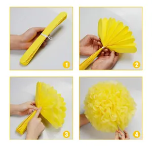 Stapsgewijze gids voor montage van gele papieren pompons voor feestdecoratie