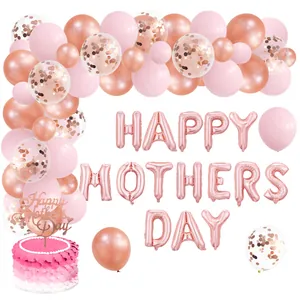 Roségold Happy Mother's Day Ballonbogen-Set mit rosa Latexballons und Kuchendekoration