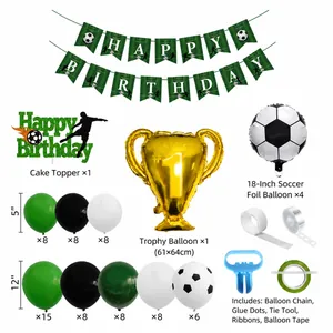 Soccer birthday party decoration set with trophy balloon and football banner kit
