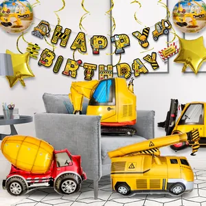 Set festa di compleanno veicoli da cantiere con palloncini camion e striscione decorativo