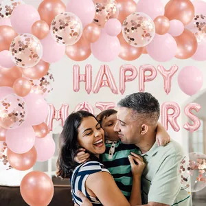 Roségoldener Happy Mother's Day Ballonbogen mit Latex- und Konfettiballons für Deko