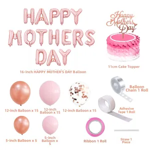 Roségold Happy Mother's Day Ballon-Set mit Tortenaufsatz und dekorativem Ballonbogen-Kit