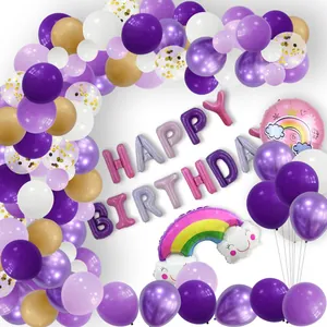 Macaron Rainbow Birthday Party Balloon Decorations Latex Aluminum Foil Balloons Happy Birthday Banner For Girls Supplies