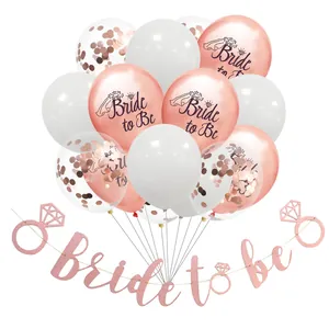 Rose gold Bride to Be party set with confetti balloons and glitter banner decoration