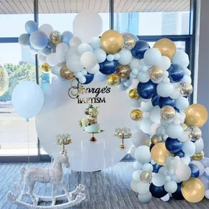 Nachtblauw Ballonslinger Macaron Lichtblauw Wit Goud Metallic Ballonnen Goud Confetti Latex Ballonboog Voor Verjaardag Bruiloft Decoraties