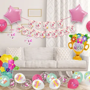 Mother's Day party decoration set with floral balloons and Happy Mother's Day banner