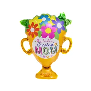 Trophy-shaped Mother's Day balloon with World's Greatest Mom text and floral details