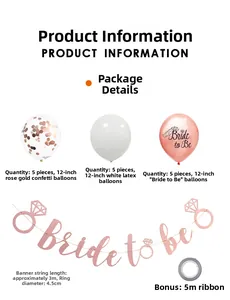 Detail of rose gold confetti balloons and pink Bride to Be glitter banner set