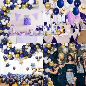 Marineblaues, weißes und goldenes Ballonbogen-Set zum 25. Geburtstag mit Sternenfolie