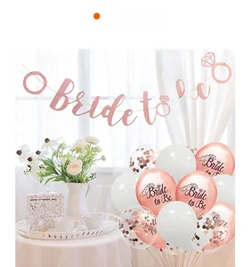 Rose gold Bride to be banner with confetti balloons for bridal shower party decor