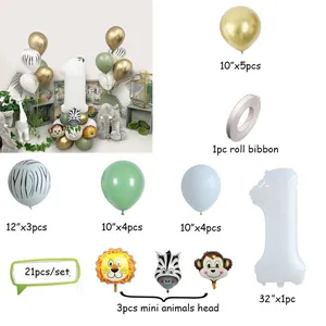 Detailliste des 21-tlg. Dschungel Safari 1. Geburtstag Ballon-Sets mit Löwen- und Zebra-Folien