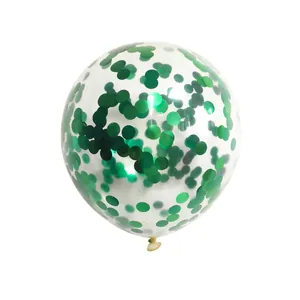 Clear latex balloon with green metallic confetti for tractor party decorations
