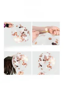 Guide on inflating rose gold confetti balloons and using static to attach sequins