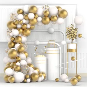 Elegant white and metallic gold balloon arch set for wedding and birthday party events
