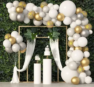 Kit Guirlande Arche de Ballons Blanc Or Argent Ballons en Latex Métallique Avec Confettis Pour Décoration de Fête Mariage Anniversaire