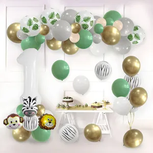 Dschungel Party Ballonbogen Set mit Tierfolienballons und Zahl 1 für Kindergeburtstag