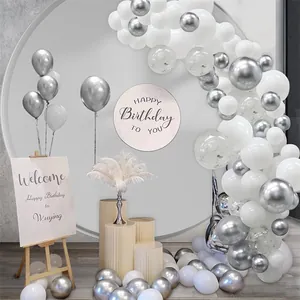 Elegant white and silver balloon arch kit with metallic and sequin finish for party decor