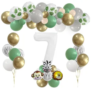 Dschungel-Safari-Ballongirlande mit Palmblättern, Tierköpfen und großer Zahl 7 Folienballon