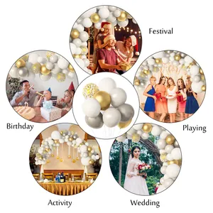 Kit d'arche de ballons blanc et or métallique pour mariage et décoration d'anniversaire